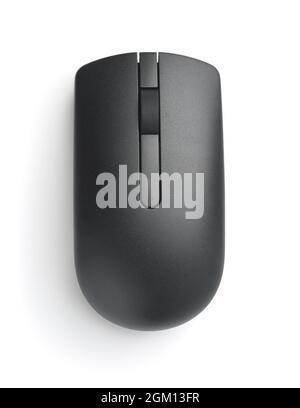 Vue de dessus de la souris d'ordinateur sans fil noire isolée sur blanc Banque D'Images
