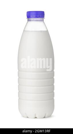 Vue avant de la bouteille de lait en plastique vierge isolée sur du blanc Banque D'Images