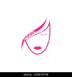 femme féminine visage logo icône concept plat vecteur graphique conception Illustration de Vecteur