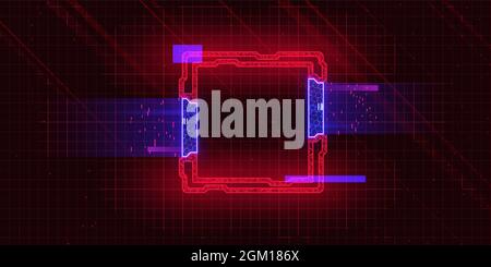 Place futuriste de style cyber-punk avec effet de grésilpe. Carré avec éléments cyber-punk rouges et effet hologramme hud néon bleu. Idéal pour les bannières Illustration de Vecteur
