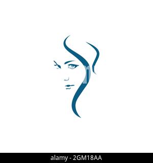 femme beau visage féminin logo icône plate concept vectoriel graphique design Illustration de Vecteur