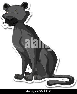 Un modèle d'autocollant d'illustration de personnage de dessin animé panthère noir Illustration de Vecteur