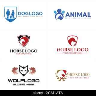 Animaux amoureux chien cheval loup animaux magasin logo Illustration de Vecteur