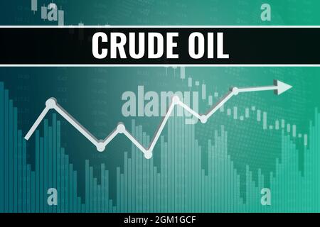 Les changements de prix sur les contrats à terme du pétrole brut dans le monde sur fond de finance bleu-vert. Tendance vers le haut et vers le bas. Illustration 3D. Concept de marché des produits financiers dérivés Banque D'Images