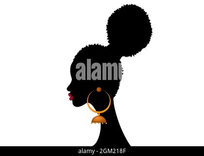 Coiffures d'Afro, coiffures de femme style de pain pour cheveux bouclés, beauté Curly Puff pour cheveux de mode d'extension, vecteur isolé sur fond blanc Illustration de Vecteur