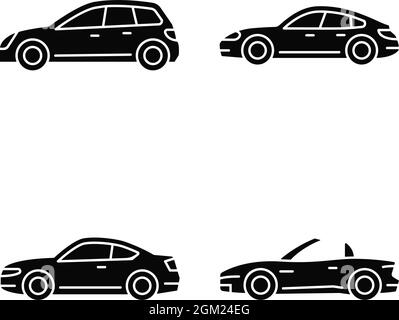 Voitures de sport pratiques icônes de glyphe noir sur l'espace blanc Illustration de Vecteur