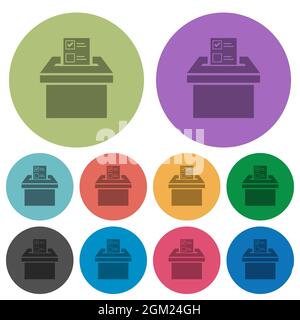 Papier votant et boîte de vote des icônes plates sombres et pleines sur fond rond de couleur Illustration de Vecteur