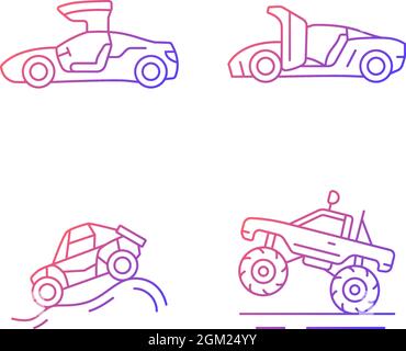 Conduite de véhicules spécialement modifiés ensemble d'icônes de vecteur linéaire de gradient Illustration de Vecteur