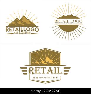 Design du logo d'aventure en montagne dans un environnement extérieur Illustration de Vecteur