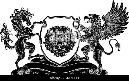 Armoiries Crest Griffin Horse Family Shield Illustration de Vecteur