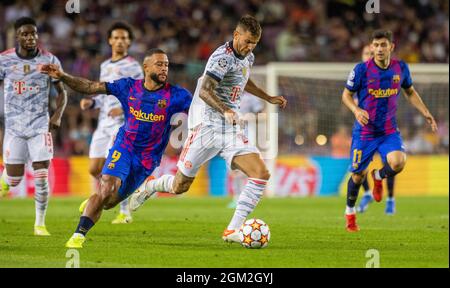 Lucas Hernandez (Muenchen), Memphis Depay (Barca) FC Barcelone - FC Bayern München 14.09.2021, Fussball; UEFA, Champions League, saison 2021/22 Foto: Banque D'Images