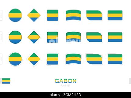 Drapeau du Gabon ensemble, drapeaux simples du Gabon avec trois effets différents. Illustration vectorielle. Illustration de Vecteur