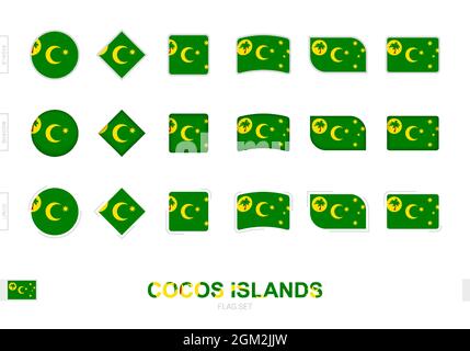 Drapeau des îles Cocos, drapeaux simples des îles Cocos avec trois effets différents. Illustration vectorielle. Illustration de Vecteur