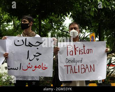 New Delhi, Inde. 16 septembre 2021. Les membres du comité de solidarité afghan manifestent contre le Pakistan pour leur activité et leur implication à Panjshir, en Afghanistan, à New Delhi. (Photo de Ranjan Basu/Pacific Press) Credit: Pacific Press Media production Corp./Alay Live News Banque D'Images