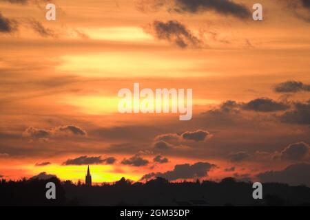 Coucher de soleil, Martin Mere WWT. Lancashire, Royaume-Uni Banque D'Images