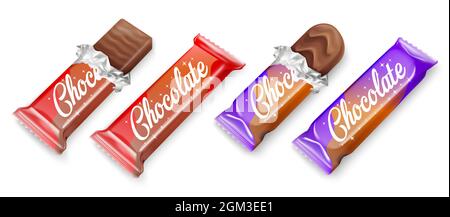 Barre de chocolat a ouvert en aluminium enveloppé et violet Illustration de Vecteur