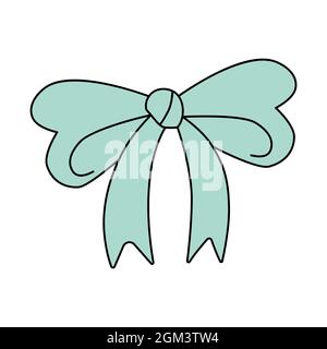 Nœud papillon bleu simple en forme de doodle. Illustration vectorielle d'un lien isolé sur fond blanc. Affiche pour la décoration, le design, les cartes de vœux, les autocollants et Illustration de Vecteur