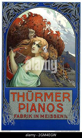 Cliquez sur - affiche de piano allemande vintage - Thürmer pianos, Meissen, 1900 Banque D'Images