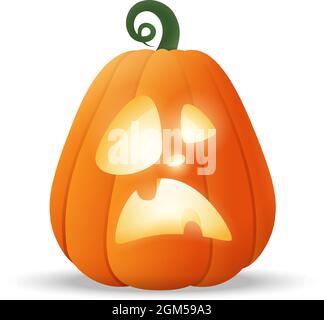 Halloween Jack O Lantern citrouille lumineuse avec drôle d'expression de visage - isolé sur fond transparent Illustration de Vecteur