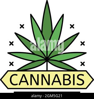 Logo de la feuille de cannabis. Contour cannabis drogue feuille vecteur logo couleur plat isolé sur blanc Illustration de Vecteur