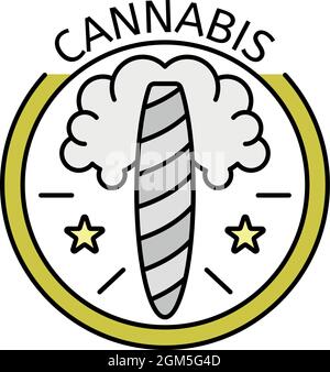 Logo de cigare de cannabis. Contour cannabis vecteur logo couleur plat isolé sur blanc Illustration de Vecteur