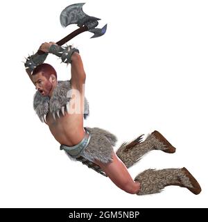illustration 3d d'un guerrier barbare isolé avec toile de longe en fourrure Banque D'Images