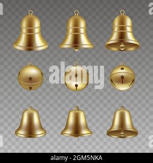 Ensemble de cloches isolées en or vecteur. Cloches de noël. Illustration de Vecteur