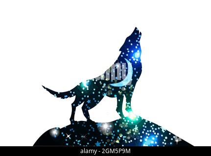 Le symbole du loup hurle sur la lune. Illustration vectorielle Illustration de Vecteur