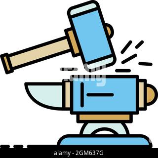 Icône d'enclume de marteau. Contour marteau enclume vecteur couleur de l'icône plat isolé sur blanc Illustration de Vecteur