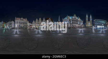 Vue panoramique à 360° de Place du marché Brême Allemagne de nuit