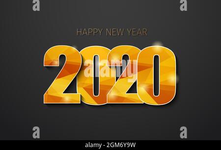 Bonne année 2020 avec des numéros polygonaux dorés. Modèle de bannière noire. Illustration de Vecteur