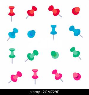 Illustration vectorielle des épingles de papier de bureau multicolores de style plat. Illustration de Vecteur