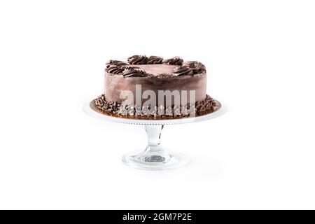 Morceau de gâteau au chocolat à la truffe isolé sur fond blanc Banque D'Images