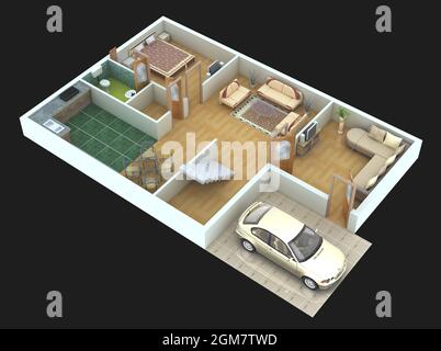Rendu 3D illustration d'un plan et d'une disposition de maisons modernes Banque D'Images