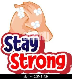 Police de caractères solide avec style de dessin animé avec main de lavage avec savon isolé sur fond blanc illustration Illustration de Vecteur