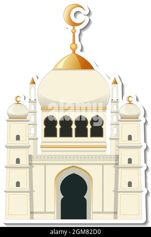 Un modèle d'autocollant avec une illustration isolée du bâtiment de la mosquée Illustration de Vecteur