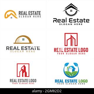 Immobilier maison bâtiment écologique logo design Illustration de Vecteur
