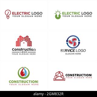 Construction plomberie service lampe électrique design logo Illustration de Vecteur