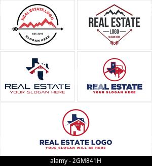 Immobilier maison d'affaires dans Texas Icon logo design Illustration de Vecteur