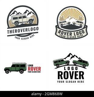 Voiture automobile classique de l'aventure de montagne logo Illustration de Vecteur