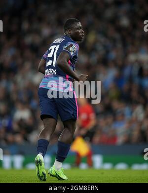 Manchester, Royaume-Uni. 15 septembre 2021. Brian Brobbey de RB Leipzig lors du match de groupe de l'UEFA Champions League entre Manchester City et RB Leipzig au Etihad Stadium, Manchester, Angleterre, le 15 septembre 2021. Photo d'Andy Rowland. Crédit : Prime Media Images/Alamy Live News Banque D'Images