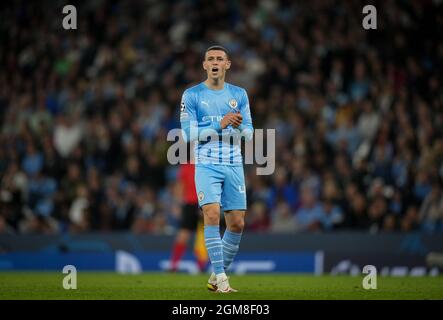 Manchester, Royaume-Uni. 15 septembre 2021. Phil Foden de Man City lors du match de groupe de l'UEFA Champions League entre Manchester City et RB Leipzig au Etihad Stadium, Manchester, Angleterre, le 15 septembre 2021. Photo d'Andy Rowland. Crédit : Prime Media Images/Alamy Live News Banque D'Images