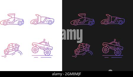 Conduite de véhicules spécialement modifiés icônes de gradient définies pour les modes sombre et clair Illustration de Vecteur