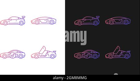 Les icônes de gradient des modèles de voiture de course sont définies pour le mode sombre et le mode clair Illustration de Vecteur