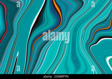 Arrière-plan d'art fluide. Couleur de l'onde forme liquide. Vert, bleu et orange. Conception abstraite, Flow Backgound Banque D'Images