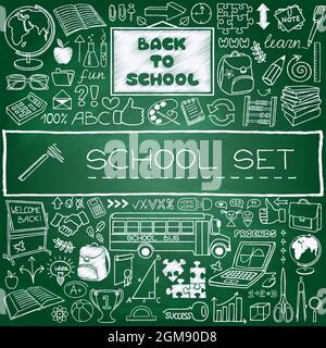 Jeu d'icônes d'école dessinées à la main Illustration de Vecteur