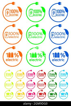 100% voiture électrique véhicule, entièrement électrique vert, autocollant écologique Illustration de Vecteur