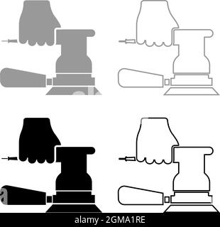 Ponceuse à main outil de maintien utilisation bras à feuille circulaire instrument orbital électrique icône gris noir vecteur couleur illustration style plat simple Illustration de Vecteur