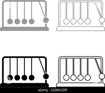 Berceau Newton Métal métronome matériel d'équilibre de Newton détente mouvement Equilibrage boules jeu de pendule icône gris noir couleur vecteur illustration plat Illustration de Vecteur