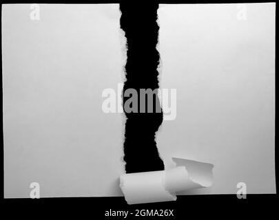 Une étroite bande de papier blanc déchirée par les mains - pour vos créations créatives Banque D'Images